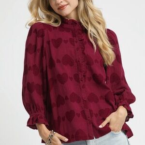 Umgee Burgundy Heart Blouse